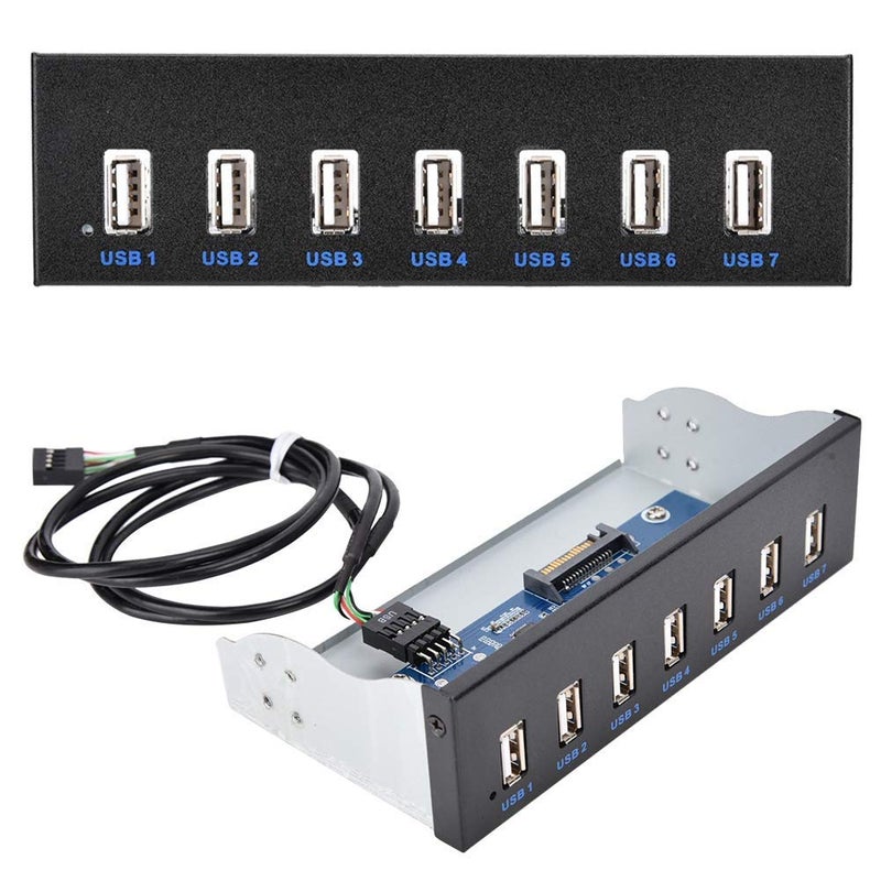 fosa USB 2.0 HUB 5.25 Inch Internal Front Metal Panel 5.25 Inch 7 Port USB Hub Drive Panel 9PIN to 6 Port USB2.0 Panel Fit for 5.25 Inch Computer Case Scanner Typewriter - Image 3